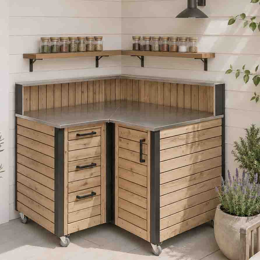 LÄRCHE exklusiv: Eck-Modul - Outdoorküche - Grilltisch - BBQ Möbel - Grillstation  "PERTHONE LEO 23"