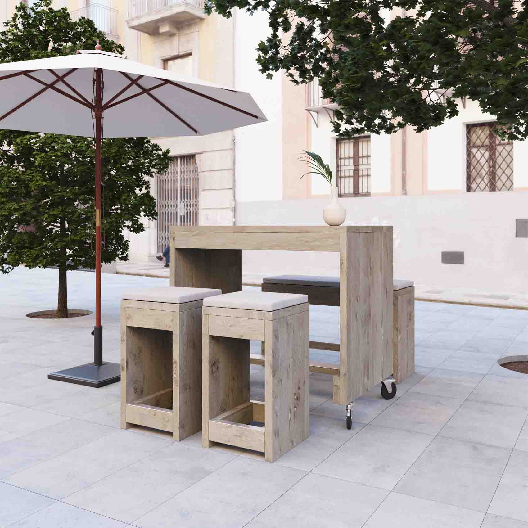Stehtisch Garnitur - Bar Set "BRINDISI" im Bauholz Stil Stehtisch Garnitur - Bar Set "BRINDISI" im Bauholz Stil