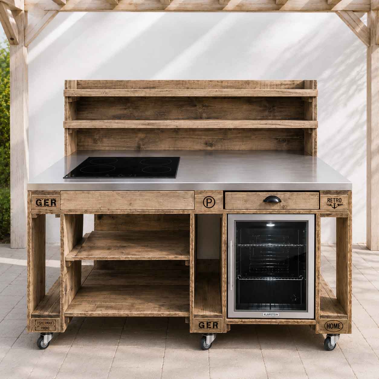 Palettenmöbel Style: Outdoorküche - Grilltisch - BBQ Möbel - Grillstation  "PERTHONE-P5"