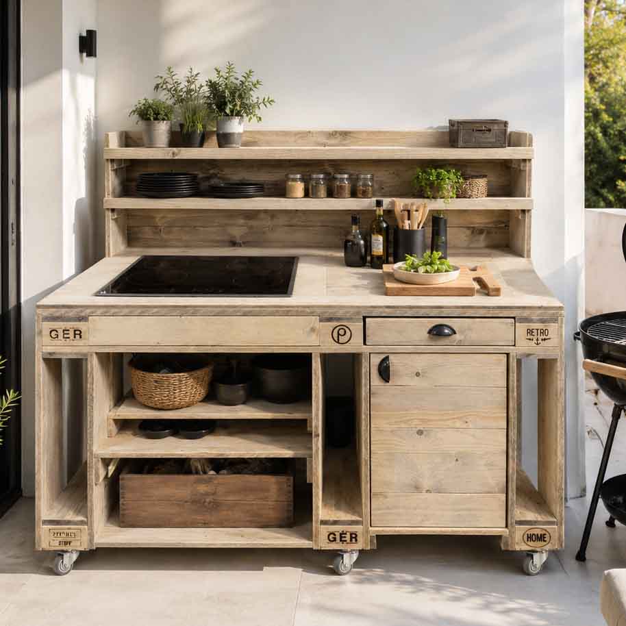 Palettenmöbel Style: Outdoorküche - Grilltisch - BBQ Möbel - Grillstation  "PERTHONE-P6"