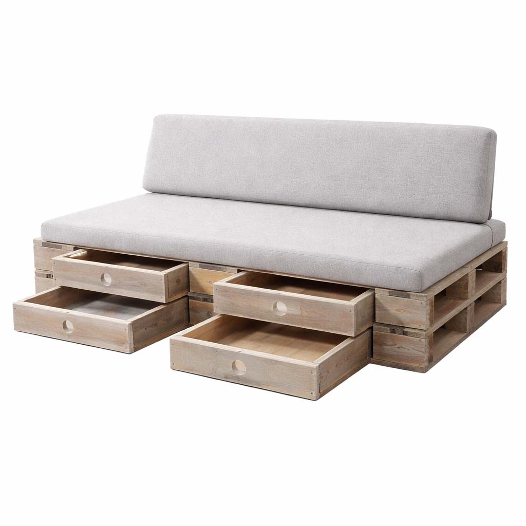 Palettenmöbel: Paletten Sofa, Lounge-Sofa mit Schubladen "PERTHONE  S-L"