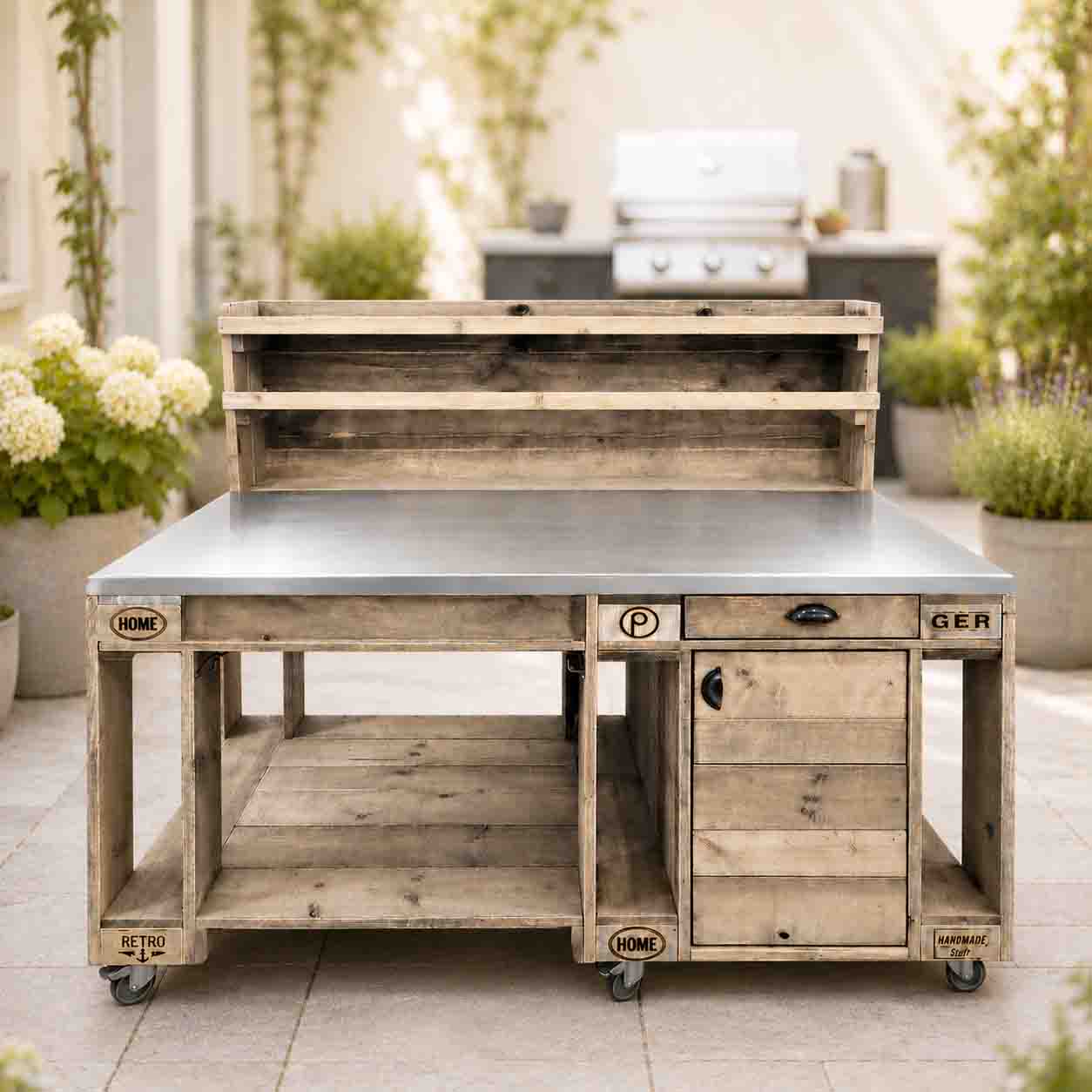 Palettenmöbel Style: Outdoorküche - Grilltisch - BBQ Möbel - Grillstation "PERTHONE-P11"