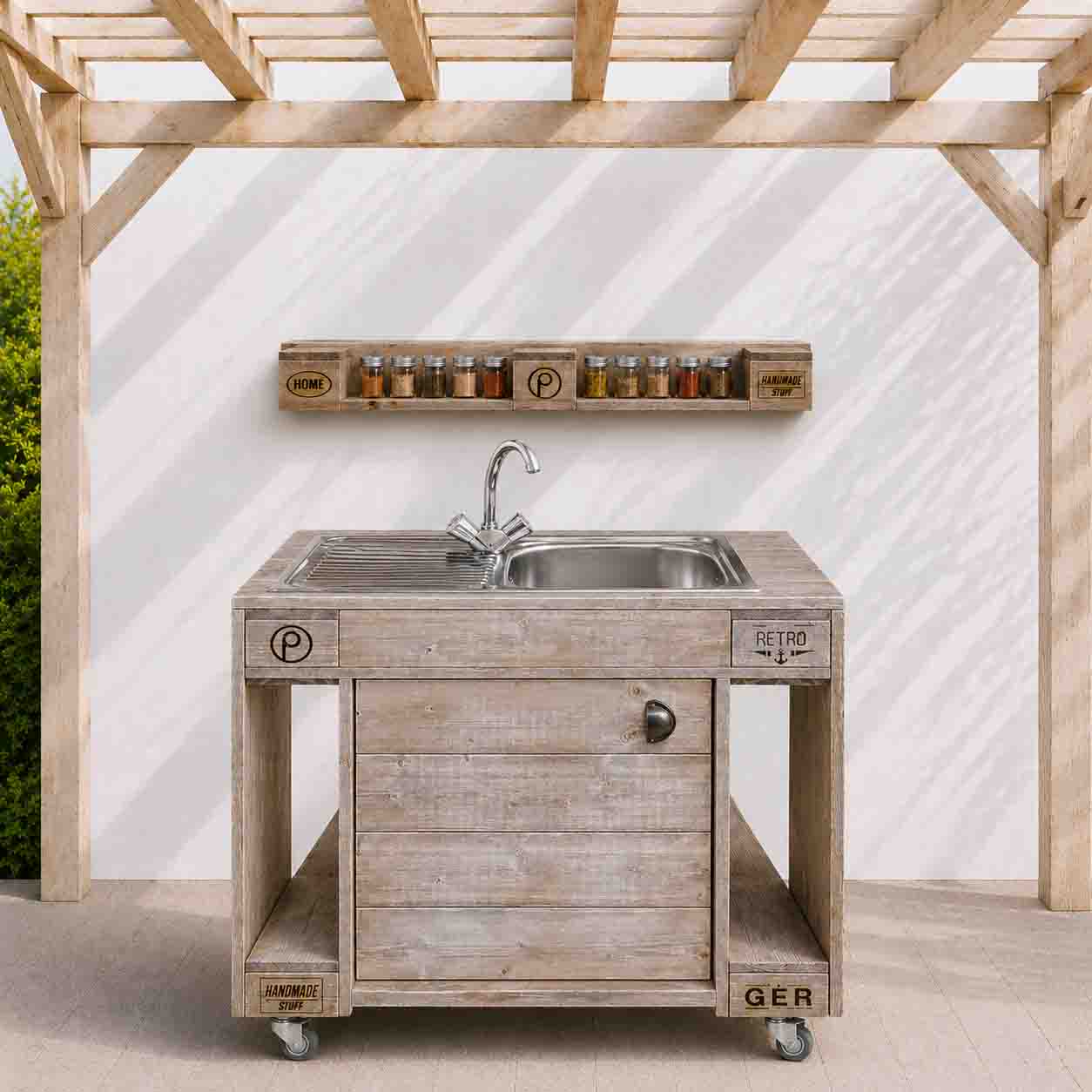 Palettenmöbel Style: Outdoorküche - Grilltisch - BBQ Möbel - Grillstation  "PERTHONE-P18"