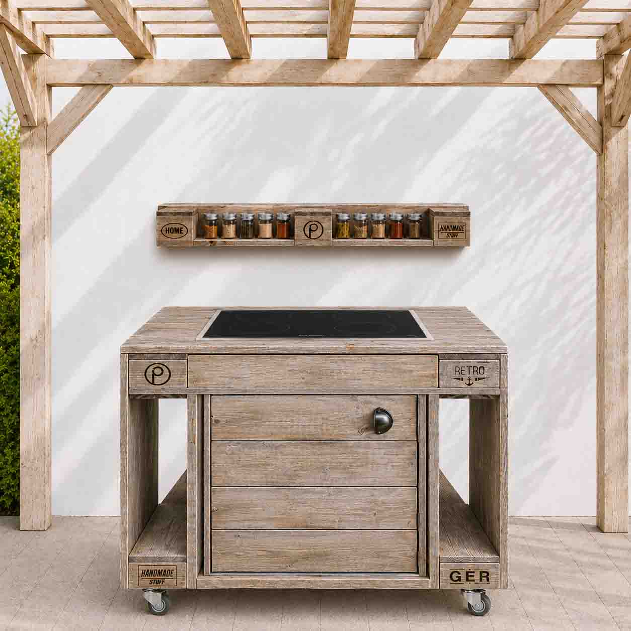 Palettenmöbel Style: Outdoorküche - Grilltisch - BBQ Möbel - Grillstation  "PERTHONE-P16"