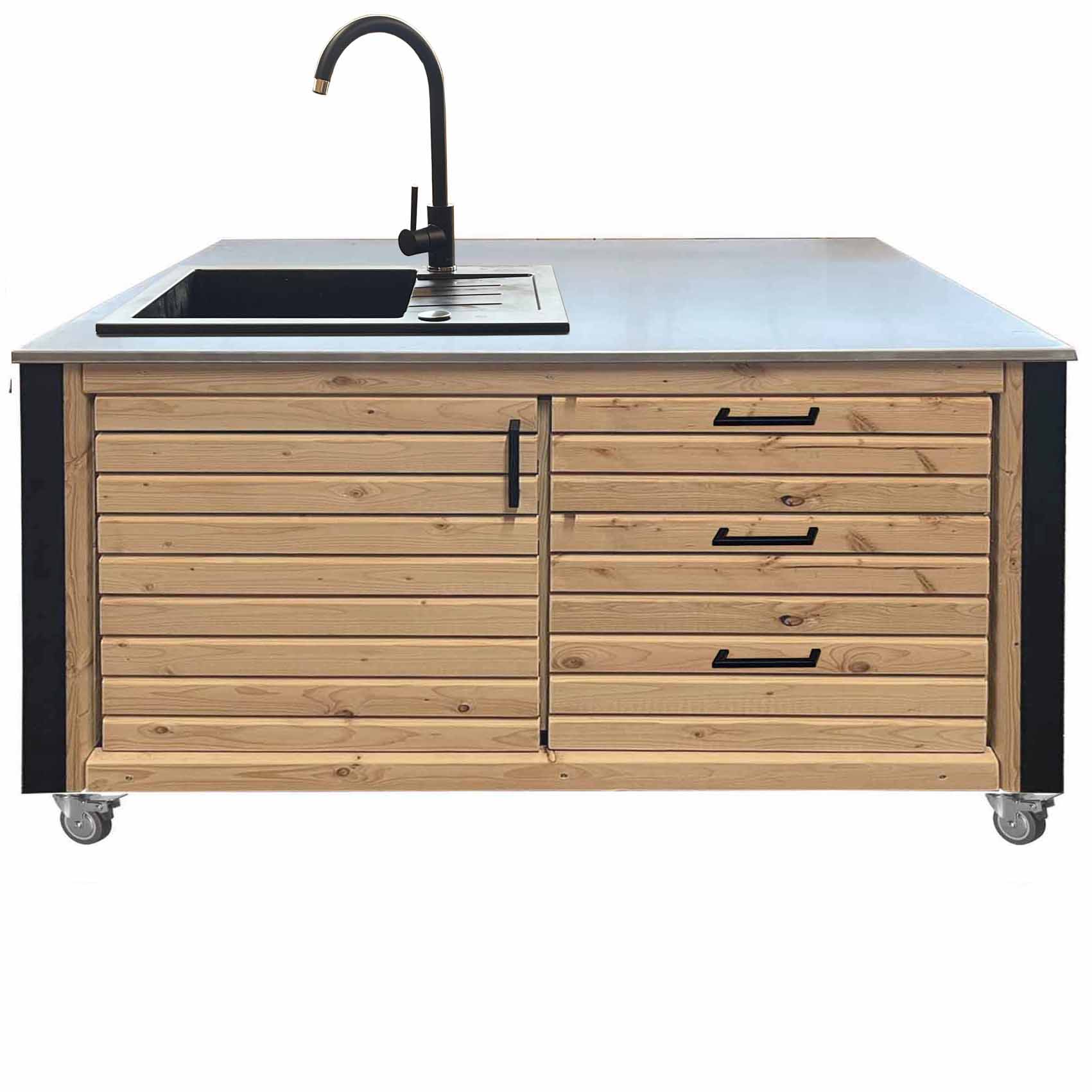 Lärchenholz massiv:  Grilltisch - Outdoorküche - BBQ Möbel- "PERTHONE LEO 13"