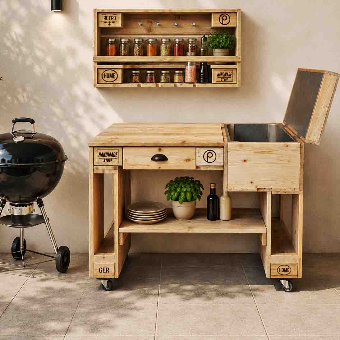 Palettenmöbel Style:  Outdoorküche - Grilltisch - BBQ Möbel - Grillstation "PERTHONE-P17  Cool & Hot"