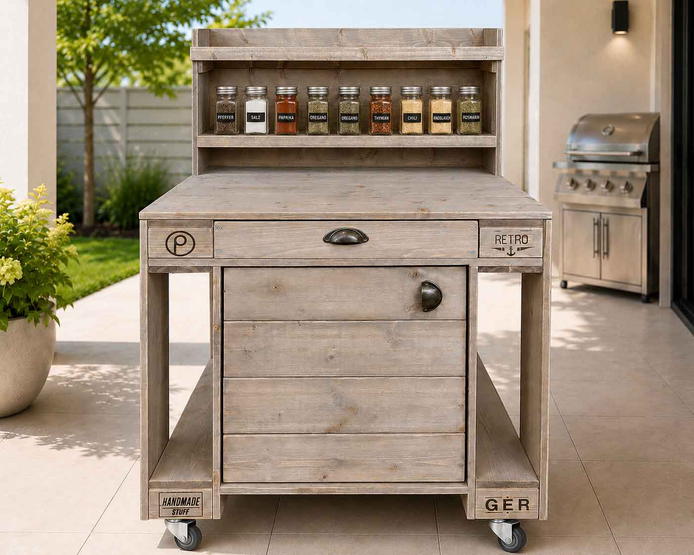 Palettenmöbel Style: Outdoorküche - Grilltisch - BBQ Möbel - Grillstation  "PERTHONE-P22"