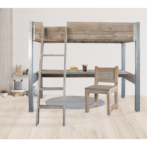 Bauholz Hochbett & Schreibtisch "NAPOLI" aus Holz & Stahl