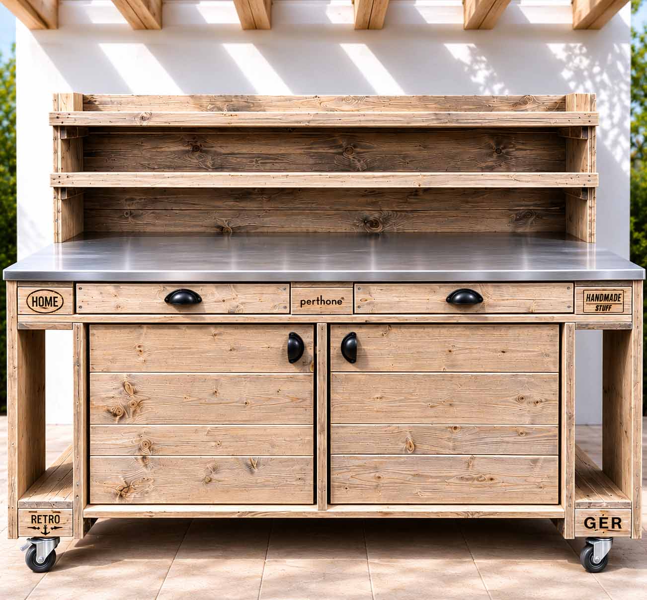Palettenmöbel Style: Outdoorküche - Grilltisch - BBQ Möbel - Grillstation  "PERTHONE-P10"