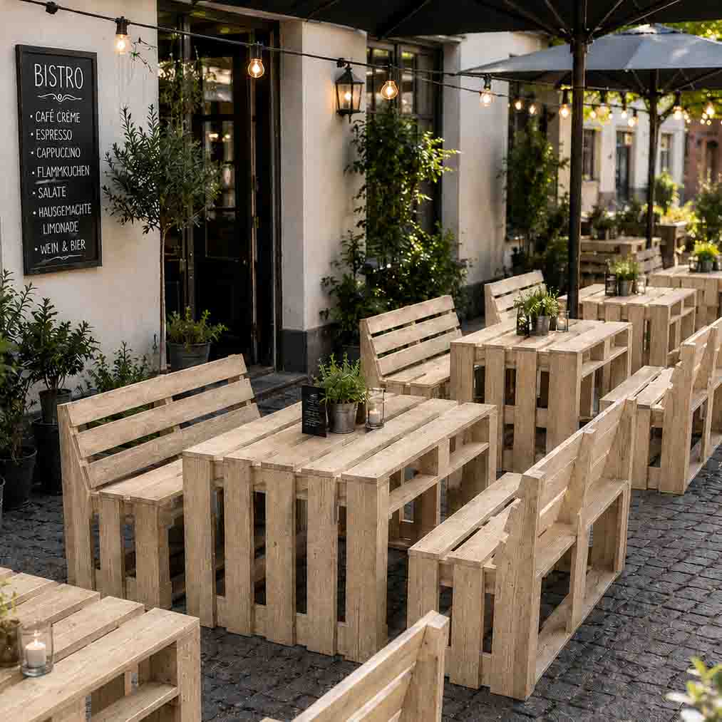 Palettenmöbel: Esstisch Garnitur / Lounge-/ Garten Garnitur "PIOMBINO"