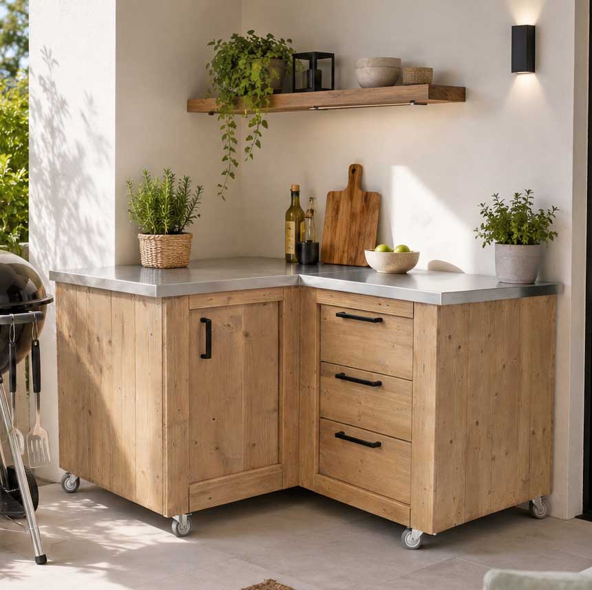 Bauholz Style: Grilltisch - Eckmodul - "PERTHONE-B14"