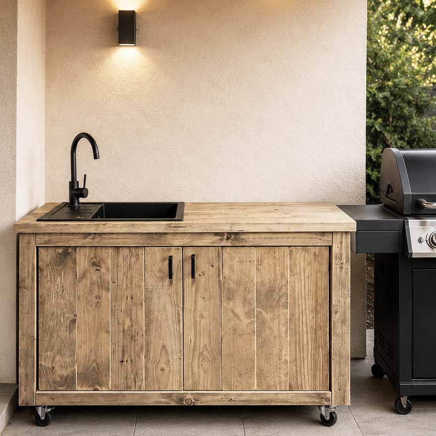 Bauholz Style: Grilltisch - Outdoorküchen- Modul mit Spülbecken "PERTHONE-B11"