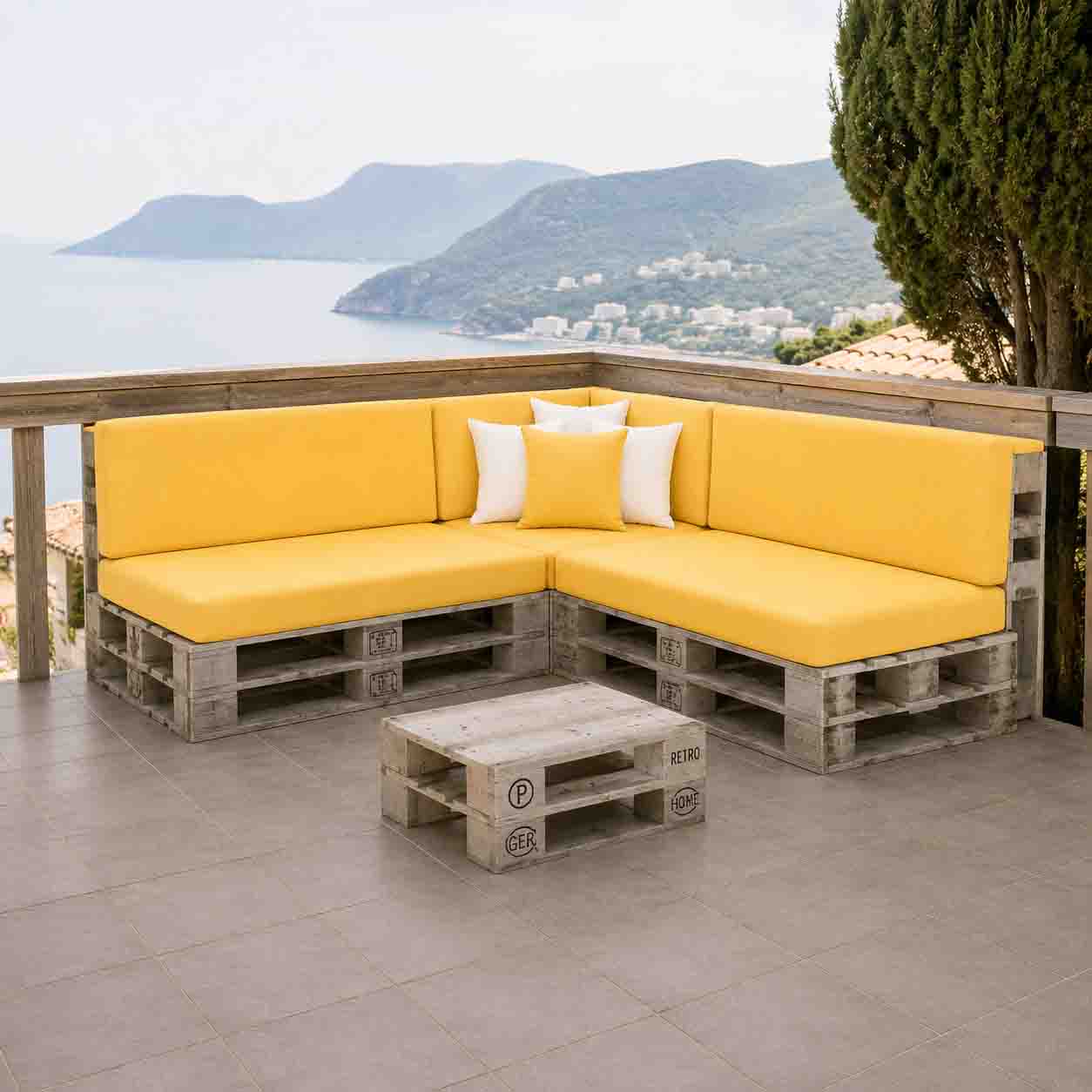 Palettenmöbel: 3 teilige Lounge-/ Sofa Kombination "PERTHONE CLASSIC"