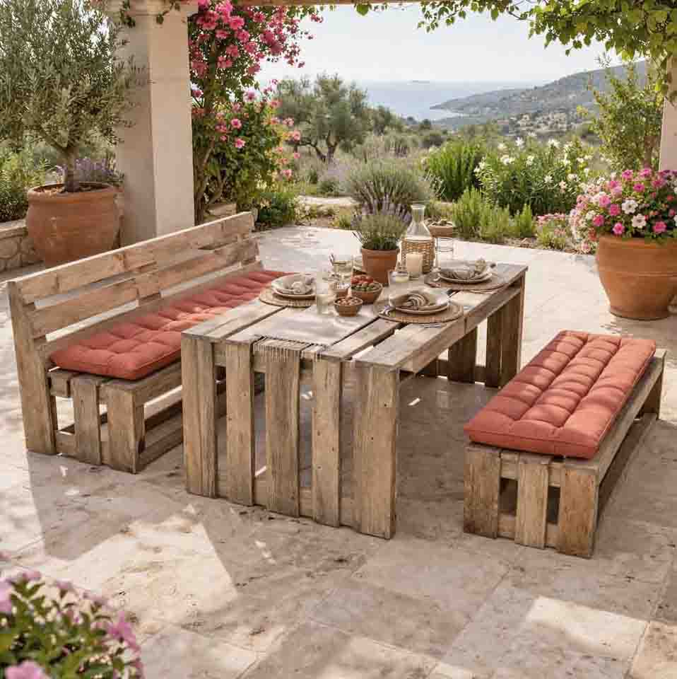 Palettenmöbel: Esstisch & Garten-Garnitur / Lounge-Garnitur "LIVORNO"