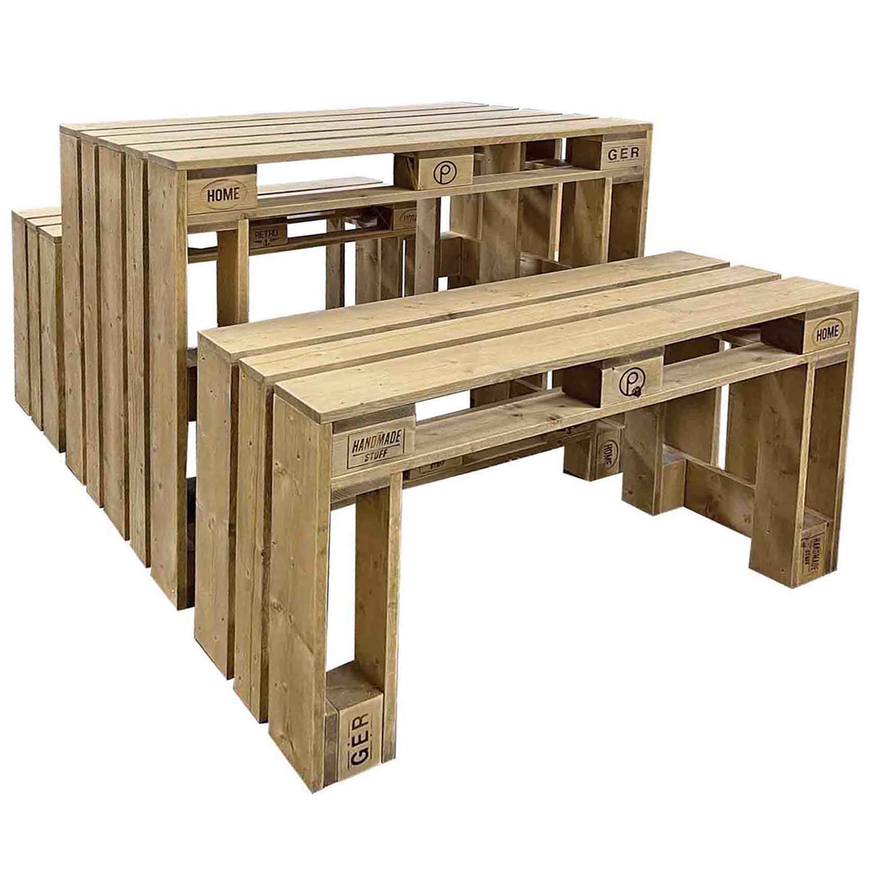 Palettenmöbel:  Hohe Sitzgruppe - Gastro Sitzmöbel  "CALABRIA"