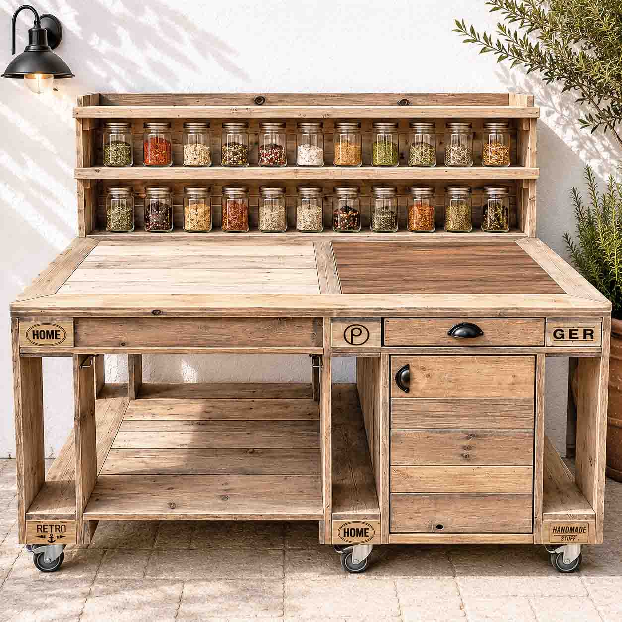 Palettenmöbel Style: Outdoorküche - Grilltisch - BBQ Möbel - Grillstation "PERTHONE-P11"