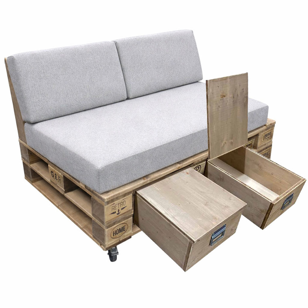 Palettenmöbel: Paletten Sofa, Lounge-Sofa mit Schubladen "PERTHONE Box"