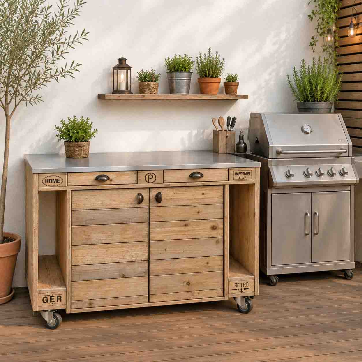 Palettenmöbel Style: Outdoorküche - Grilltisch - BBQ Möbel - Grillstation "PERTHONE-P14"