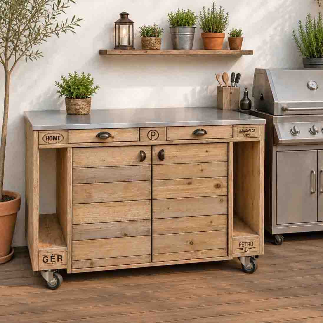 Palettenmöbel Style: Outdoorküche - Grilltisch - BBQ Möbel - Grillstation "PERTHONE-P14"